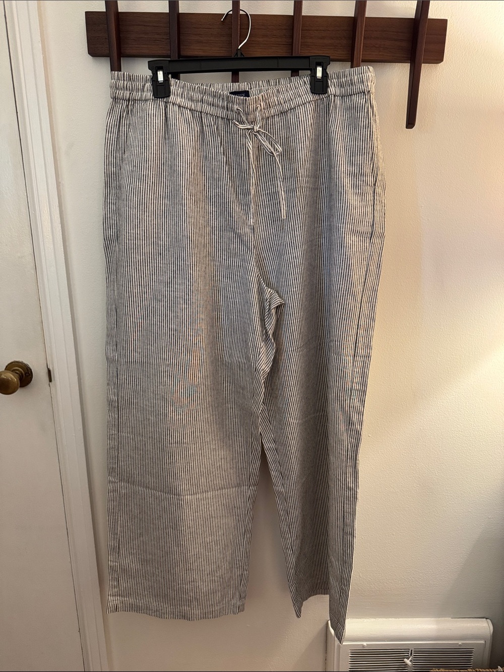 J. Crew Factory Striped Wide Leg Linen Blend Drawstring Pants - Charcoal & White